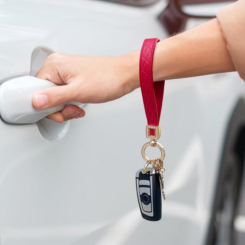 OHKYOOT Store Leather Wristlet Keychain,Wrist Keychain Car Key Chain with 5 Key Ring and Anti-Lost D Ring - Image 3